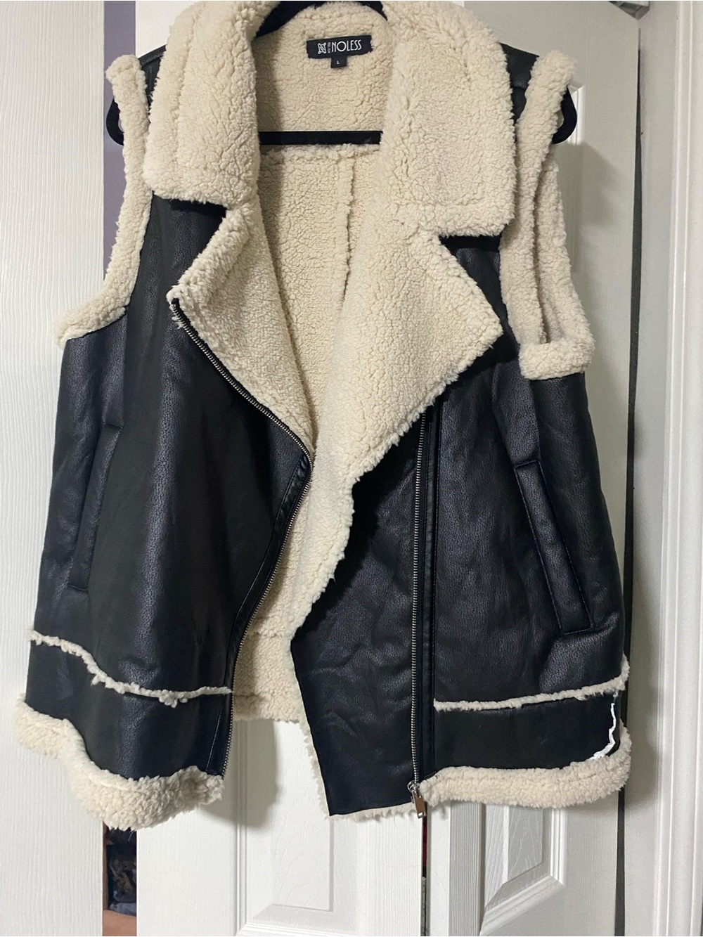Black Faux Leather Sherpa Vest